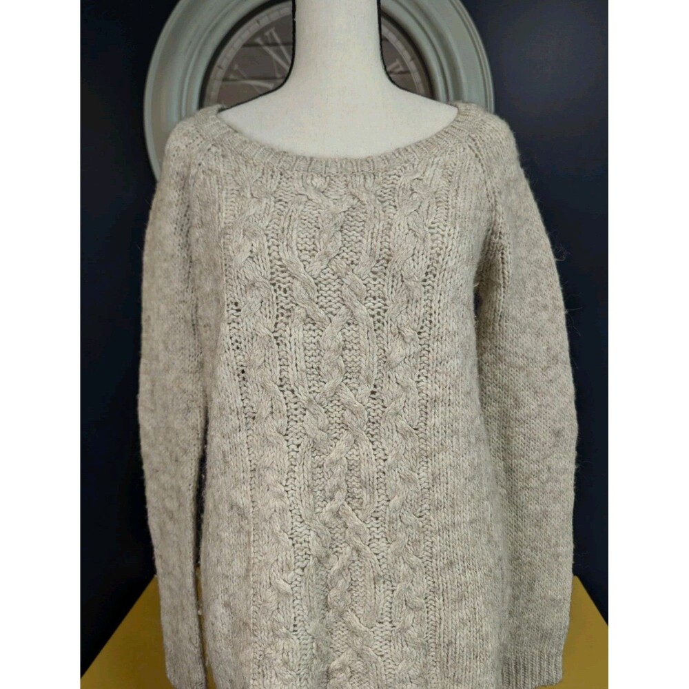 American Eagle Cable Knit Sweater Women's M Beige Vtg 90's Wool Alpaca Blend